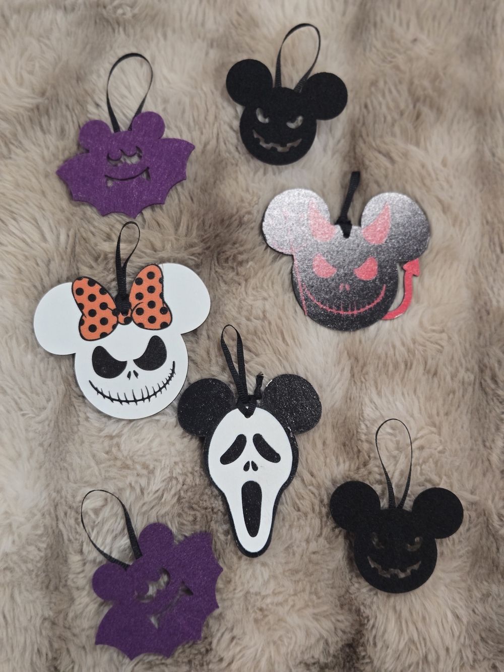 Halloween Mickey-Inspired Ornaments - Black, White, Purple, Pink, Orange